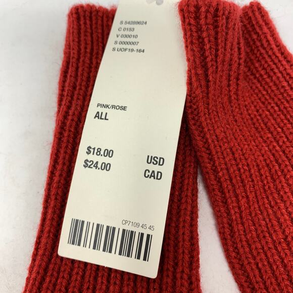 Urban Outfitters Fair Isle Fingerless Mittens Gloves Red Pink Brown Hearts NEW - Picture 2 of 3